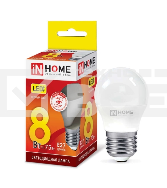 Лампа светодиодная LED-ШАР-VC 8Вт 230В E27 3000К 720лм IN HOME 4690612020563