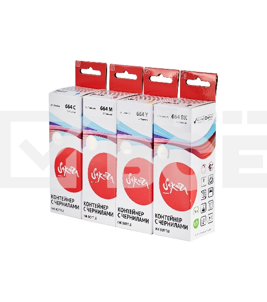Набор чернил Sakura SIC13T664BA(664 BK) для Epson, водорастворимый тип, (черный, голубой, пурпурный, желтый), 4шт в наборе.