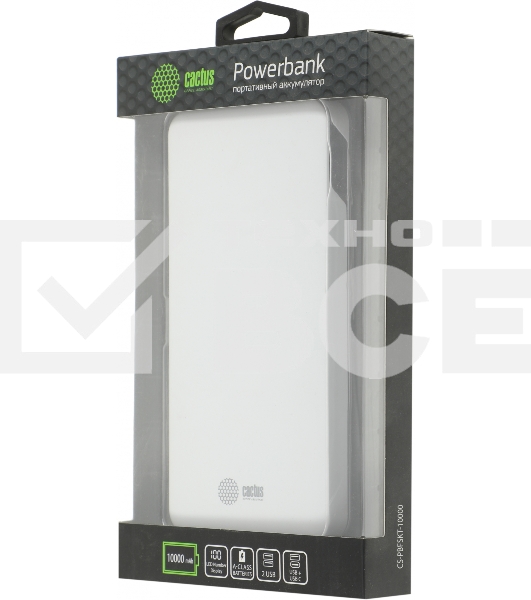 Портативный аккумулятор Cactus CS-PBFSKT-10000 10000mAh 2.1A 2xUSB белый