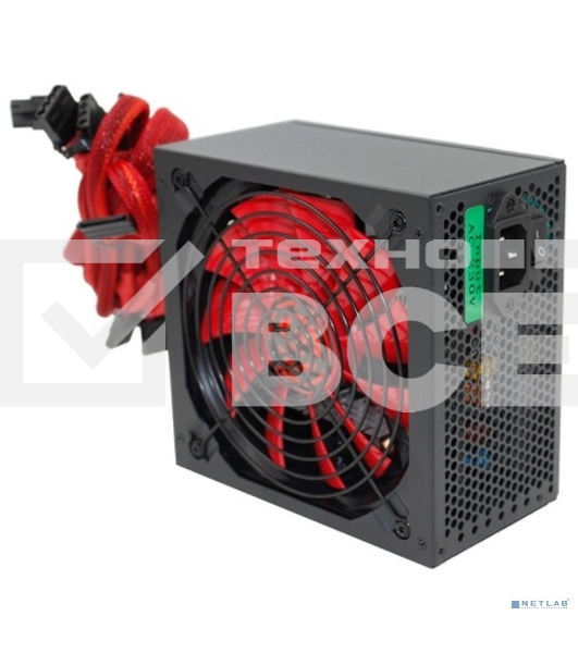 Блок питания Ginzzu PC600 (Red), 600Вт, 80 PLUS, 140мм, черный (Red)