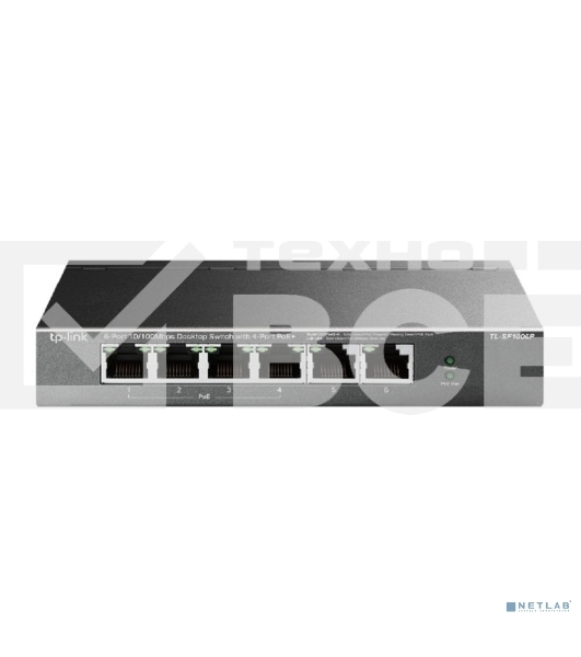 Коммутатор TP-Link 4-port 10/100Mbps Unmanaged PoE+ Switch with 2 10/100Mbps uplink ports, meta case, desktop mount, 4 802.3af/at compliant PoE+ port, 2 10/100Mbps uplink ports, DIP switches for Extend mode, Isolation mode and Priority mode, up to 250m Po