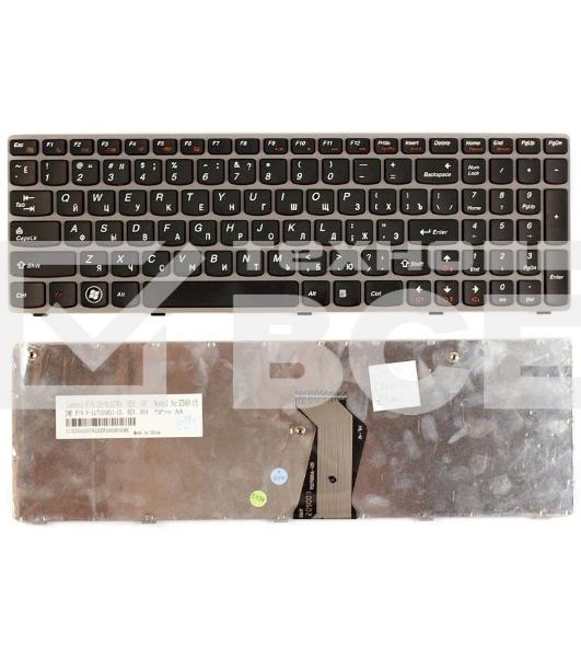 Клавиатура для ноутбука Lenovo IdeaPad Z560 Z565 G570 G770 черная с серой рамкой