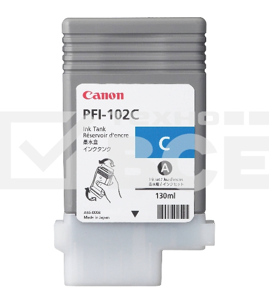 Картридж струйный Canon PFI-102C (0896B001) голубой (130 мл.) для Canon imagePROGRAF iPF605, iPF610., iPF650, iPF655, iPF710, iPF750, iPF755, LP17, iPF510