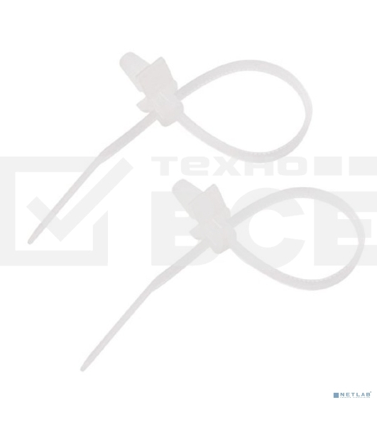 Хомут кабельный Rexant 2.5х100 P6.6 белый с крепежным пистоном (уп. 100 шт)