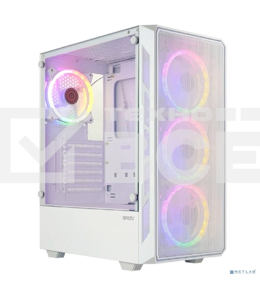 Компьютерный корпус Ginzzu RX330 ATX FAN 12CM FRGb*4 Белый