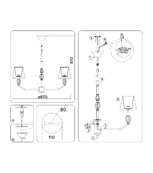 Люстра Ambrella light LH75063/8 CH/DB хром/темно синий E14/8 max 40W D870*810