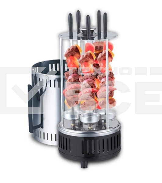 Электрошашлычница Centek CT-1460 1000Вт, Керам нагр, Рецепты, 5 шамп (310мм), вращ 12раз/мин+ колба!