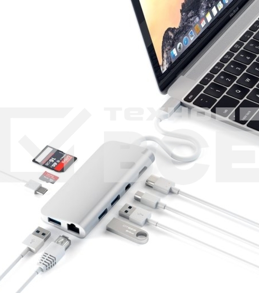 USB адаптер Satechi Aluminum Type-C Multimedia Adapter. Цвет серебряный