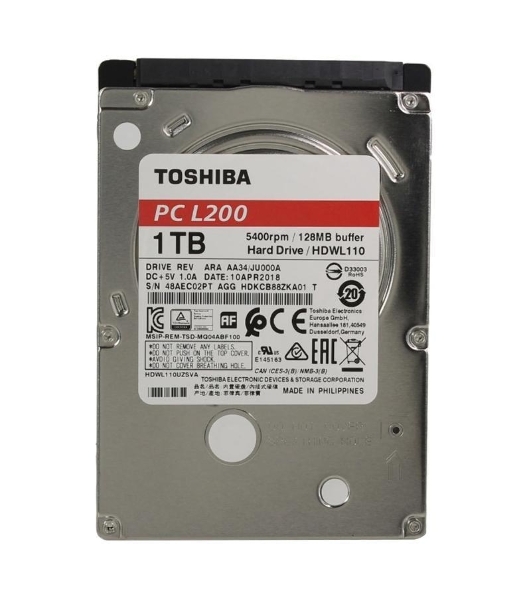Жесткий диск Toshiba HDD 1Tb L200 Slim (7мм) 2,5' 5400RPM 128MB SATA-III