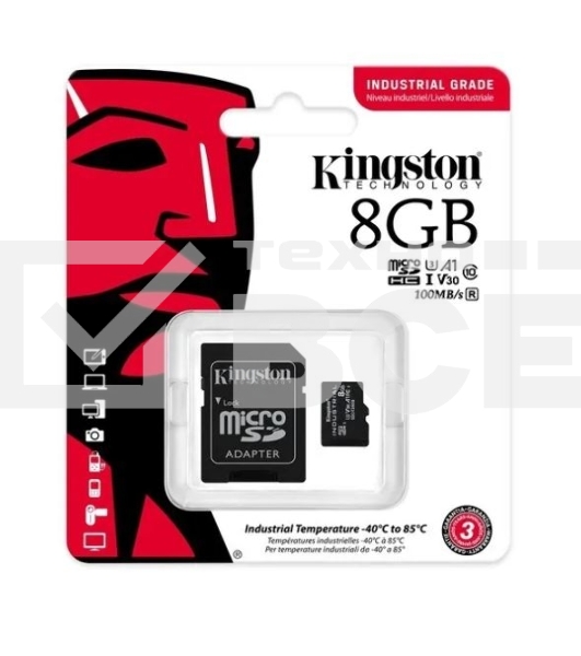 Флеш карта Kingston 8Gb microSDHC Industrial C10 A1 pSLC Card + SD Adapter