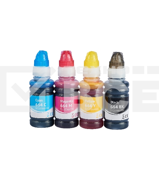 Набор чернил Sakura SIC13T664BA(664 BK) для Epson, водорастворимый тип, (черный, голубой, пурпурный, желтый), 4шт в наборе.