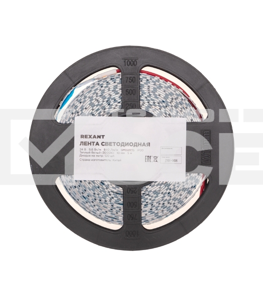 Лента светодиодная 24В, SMD2835, 9,6Вт/м, 120 LED/м, 3000K, 10мм, 5м,IP20 Rexant