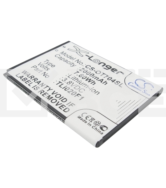 Аккумулятор CameronSinoCS-OT704SL TLi020F1 для Alcatel One Touch 7040, 7041, 6036, 5042 3.8V / 2000mAh / 7.60Wh