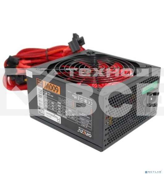 Блок питания Ginzzu PC600 (Red), 600Вт, 80 PLUS, 140мм, черный (Red)