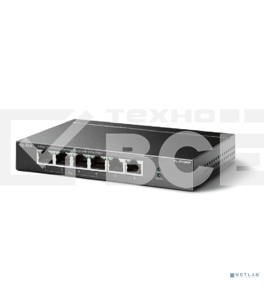 Коммутатор TP-Link 4-port 10/100Mbps Unmanaged PoE+ Switch with 2 10/100Mbps uplink ports, meta case, desktop mount, 4 802.3af/at compliant PoE+ port, 2 10/100Mbps uplink ports, DIP switches for Extend mode, Isolation mode and Priority mode, up to 250m Po