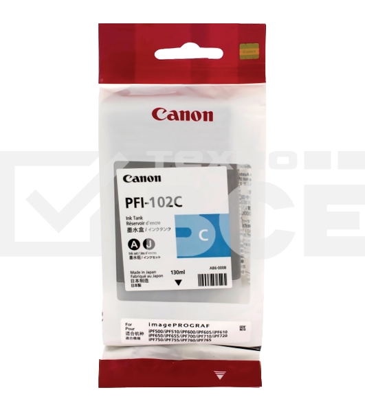 Картридж струйный Canon PFI-102C (0896B001) голубой (130 мл.) для Canon imagePROGRAF iPF605, iPF610., iPF650, iPF655, iPF710, iPF750, iPF755, LP17, iPF510