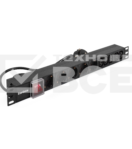 Блок розеток горизонтальный ExeGate ServerPro PDU-19H009 Al-5C135S-EU2.5-SW, 19