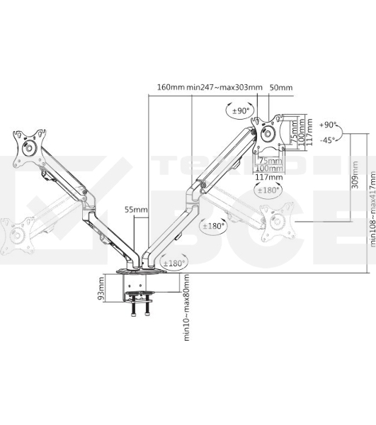 Кронштейн для мониторов Ultramounts UM729 черный 17'-27' макс.7кг крепление к столешнице поворот и наклон