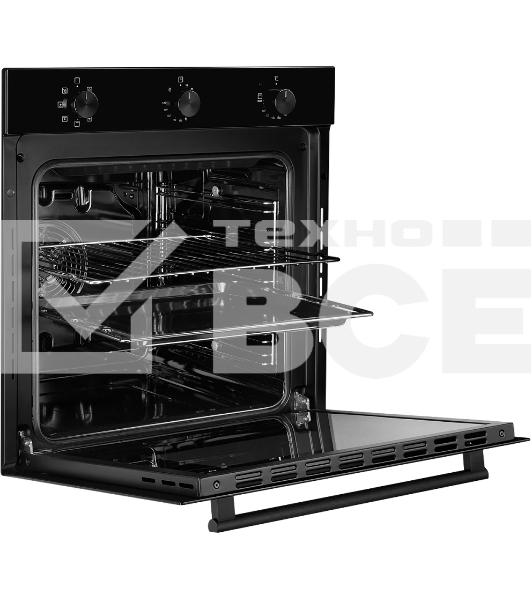 Встраиваемый электрический духовой шкаф MONSHER MOE 6006 Noir, 6 режимов: Нижний нагрев, Макси-Гриль с конвекцией, Разморозка, Режим подсветка, Традиционный нагрев, Макси-Гриль, Нижний нагрев с конвекцией, Конвекция, механические переключатели, механическ