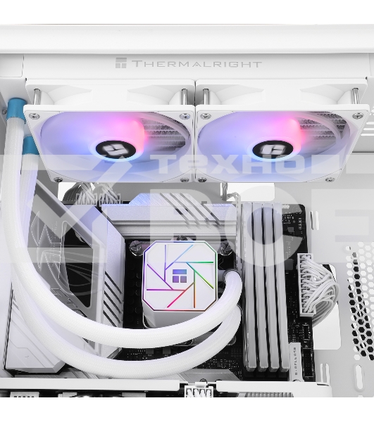 Водяное охлаждение для процессора Thermalright Aqua Elite 240 White ARGB V3 (240mm, White, ARGB/ Fans: 2x120mm, 66.17CFM, 25.6dBA, 1500RPM/ Pump height 53mm, 23dBA, 3300RPM, Rad thickness 27mm/ S: 1200, 1700, 1851, 2011, 2066, 115X, AM4, AM5)
