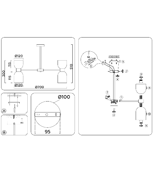Люстра Ambrella light LH56093/10 BS/FR латунь/белый матовый E14*10 max 40W D700*510
