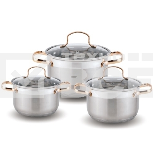 Набор посуды KELLI KL-4214 6 пред.(Кастрюля с жаропрочной стекл. крышкой 2.1 л. Кастрюля с жаропрочной стекл. крышкой 3 л. Кастрюля с жаропрочной стекл. крышкой 4 л. Мерная шкала внутри. Высококачественная нержавеющая сталь 18/10. 5-ти слойное капсульное 