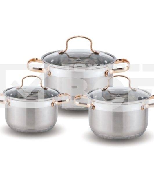 Набор посуды KELLI KL-4214 6 пред.(Кастрюля с жаропрочной стекл. крышкой 2.1 л. Кастрюля с жаропрочной стекл. крышкой 3 л. Кастрюля с жаропрочной стекл. крышкой 4 л. Мерная шкала внутри. Высококачественная нержавеющая сталь 18/10. 5-ти слойное капсульное 