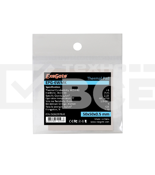 Термопрокладка ExeGate EPG-6WMK, 50x50x0.5 мм