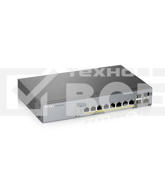 Коммутатор Zyxel GS1350-12HP, 10xGE (8xPoE+), 2xSFP, бюджет PoE 130 Вт, дальность передачи питания до 250 м, автоперезагрузка PoE-портов, повышенная защита от перенапряжений и электростатических разрядов