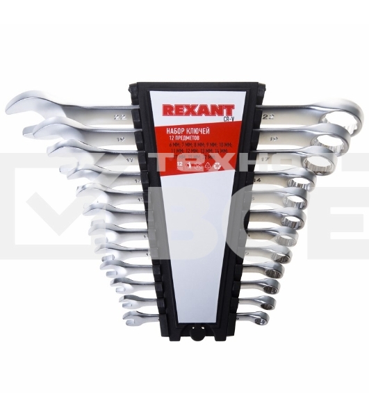 Набор ключей комбинированных Rexant (6-14, 17, 19, 22 мм), 12 шт., CrV, зеркальное хромирование