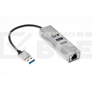 Переходник Telecom USB 3.0 - RJ-45 1000Mbps +3 USB3.0, Aluminum Shell, 0.2м TA311U