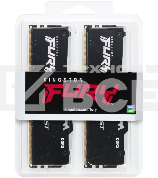Оперативная память Kingston Fury Beast, DDR5, 32GB (2x16GB), 5200MHz, CL40, с радиаторами, RGB, черный