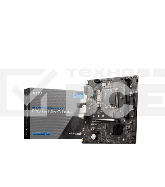 Материнская плата MSI PRO H610M-G DDR4, LGA 1700, Intel H610, 2xDDR4, 4xSATA, 1xM.2, 1xPCIe 4.0 x16, 1xPCIe 3.0 x1, 1xHDMI, 1xDP, 1xVGA, 1xRJ45 1Gb, 2xUSB-A 3.2 Gen 1, 4xUSB-A 2.0, 3x3.5мм, 7.1, mATX