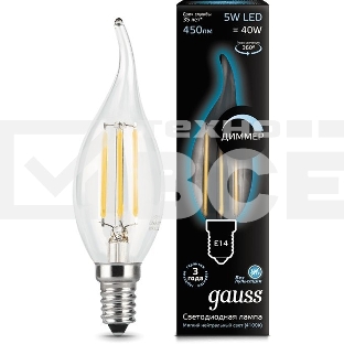 Лампа Filament Свеча на ветру 5W 450lm 4100К Е14 диммируемая LED