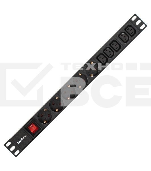 Блок розеток горизонтальный ExeGate ServerPro PDU-19H009 Al-5C135S-EU2.5-SW, 19