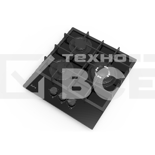 Газовая варочная панель Evelux HEG 425 BG Hi-Tech, 45 см, 3 конфорки, WOK-конфорка, чугунные решетки, газ-контроль, электроподжиг, механическое управление, цвет черный