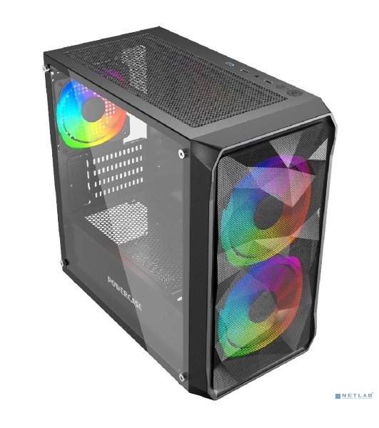 Компьютерный корпус Powercase Mistral Micro A3B ARGb, Tempered Glass, 2x 140мм ARGb PWM+1x 120мм ARGb PWM, черный, mATX (CMMAB-A3-V2)