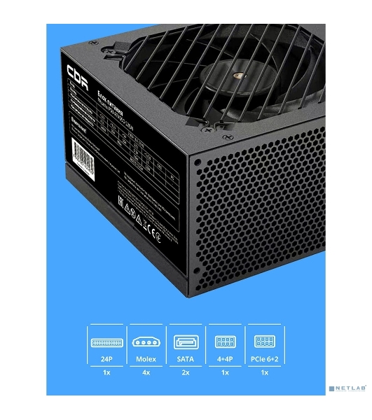 Блок питания CBR ATX 550W 80+ Bronze, DC-DC, APFC, 0.6mm, 24pin, 1*8-pin(4+4P), 1*6+2pin, 2*SATA, 4*IDE, 12cm fan, 1.2м кабель питания, черный [PSU-ATX550-12GM] BOX