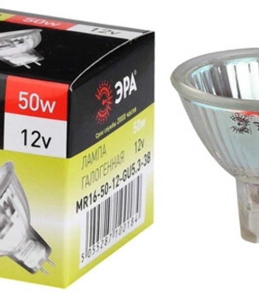 Лампа галогенная ЭРА GU5.3-MR16-50W-12V-Cl(10/200/6000)