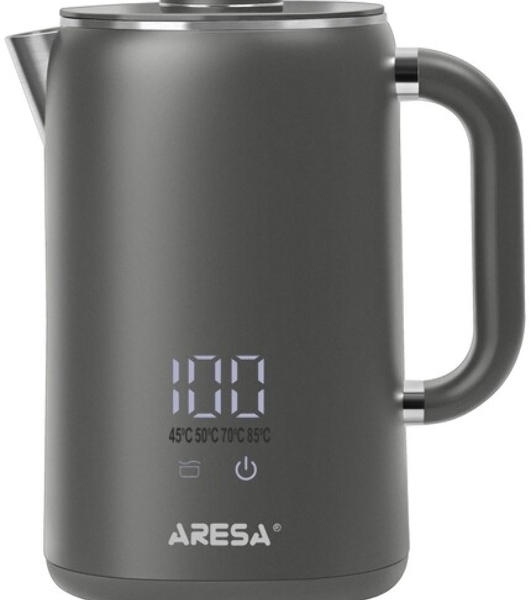 Электрочайник Aresa AR-3481 серый, 1.6 л, 1700 Вт, скрытый нагревательный элемент, поддержание температуры
