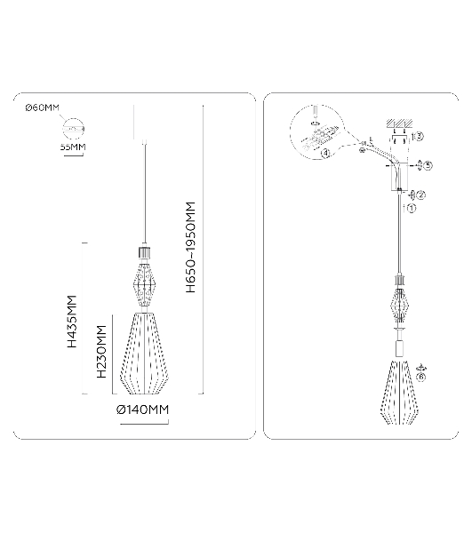 Светильник Ambrella light LH53181 BS/CL латунь/прозрачный E14 max 40W D140*1950