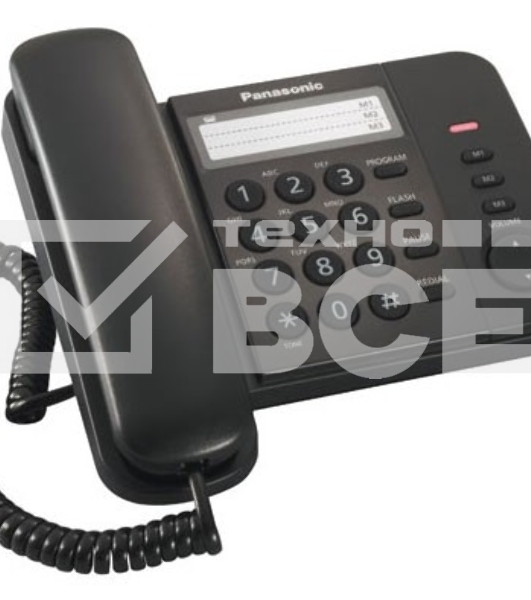 Телефон проводной Panasonic KX-TS2352RUB черный индикатор вызова,порт для доп. телеф. оборуд.,4 уровня громкости звонка
