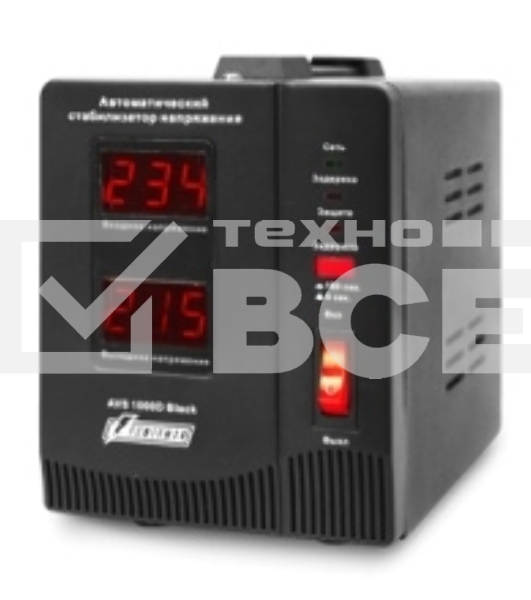 Стабилизатор напряжения Powerman AVS 1000D Black (220В±8% 1000ВА,8А,КПД 98%, циф. индикация вх./вых.)