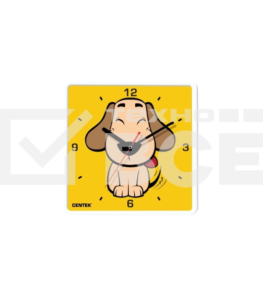 Часы настенные Centek СТ-7103 <Dog> (щенок) 25х25 см, квадрат, шаговый ход, кварцевый механизм