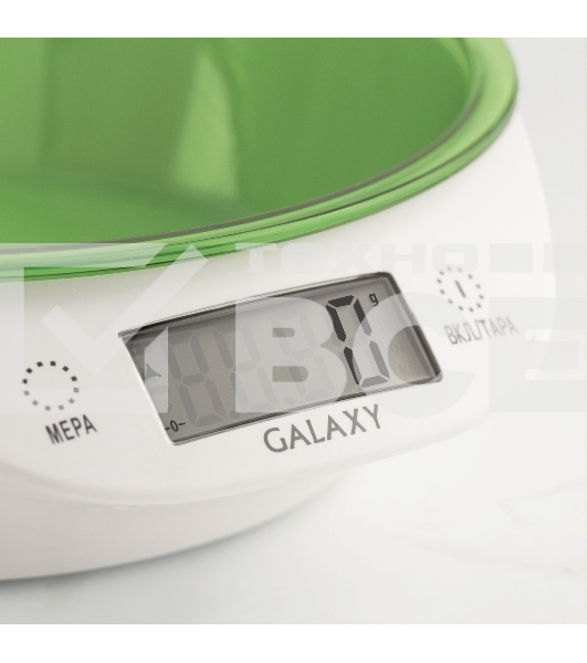 Весы кухонные электронные Galaxy Line GL 2804, зеленый, пластик, максимально допустимый вес 5 кг, ЖК-дисплей, цена деления 1 г, фукция обнуления массы тары, автоматическое отключение, индикатор перегрузки, индикация низкого заряда элемента питания, элемен
