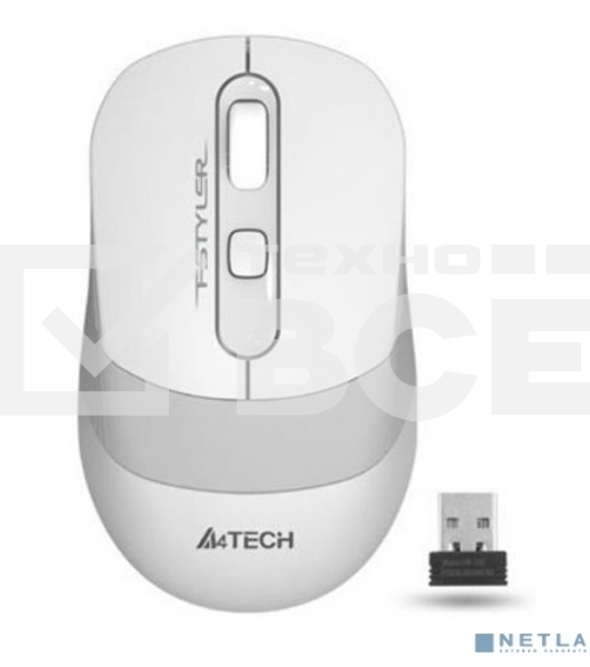 Мышь беспроводная A4Tech Fstyler FG10 белый/серый, 2000 dpi, радиоканал, USB, кнопки - 4