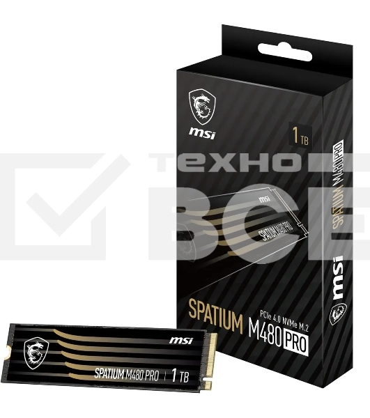 Накопитель SSD MSI SPATIUM M480 PRO, 1000GB, M.2 2280, PCIe 4.0 x4, NVMe, R/W 7400/6000