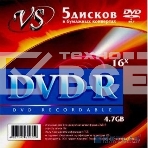 Диск DVD+R VS 4.7 Gb, 16x, Конверт (5), (5/250), фото 1