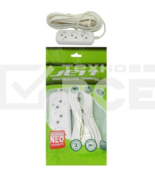 Удлинитель ДЖЕТТ РС-3 без з/м, 3рx3м (провод ПВС 2х0,75) (35шт) 155-203