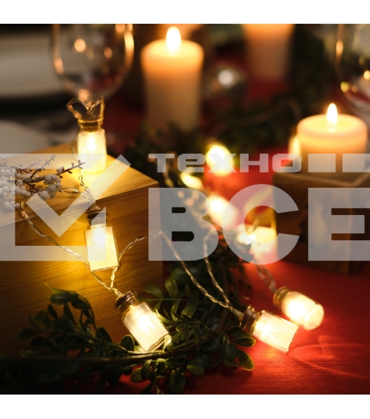 Гирлянда светодиодная «Баночки» 1.5 м, 10 LED, прозрачный ПВХ, цвет свечения теплый белый, 2 х АА (батарейки не в комплекте) NEON-NIGHT